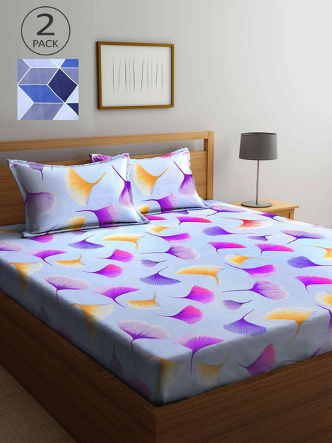 

KLOTTHE Blue Floral 210 TC 2 King Bedsheet with 4 Pillow Covers