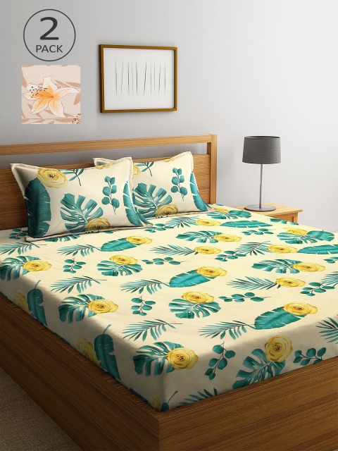 

KLOTTHE Multi-Coloured Set of 2 210 TC King Floral Bedsheet with 4 Pillow Covers