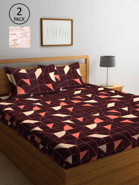 

KLOTTHE Brown & Beige Geometric 210 TC 2 King Bedsheet with 4 Pillow Covers