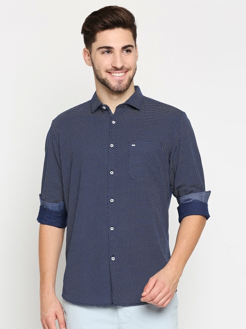

Basics Men Navy Blue Slim Fit Printed Casual Shirt