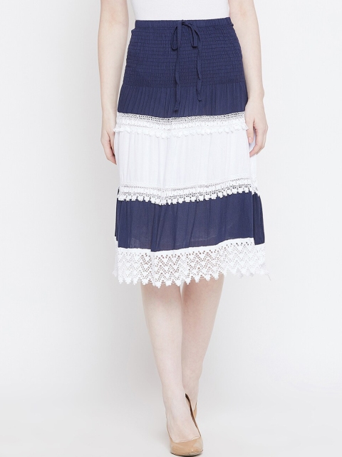 

Camey Women Navy Blue & White Solid Cotton Knee Length Skirts