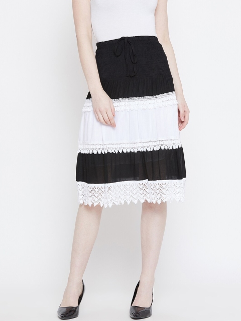 

Camey Women Black & White Colourblocked A-Line Knee Length Skirts