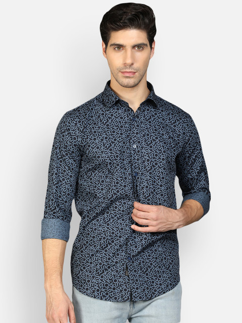 

Callino London Men Navy Blue Printed Standard Slim Fit Cotton Casual Shirt