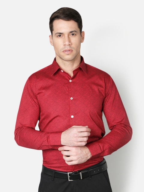 

Callino London Men Red Standard Semi Sheer Printed Semiformal Shirt