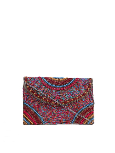 

FABBHUE Pink & Blue Embroidered Envelope Clutch