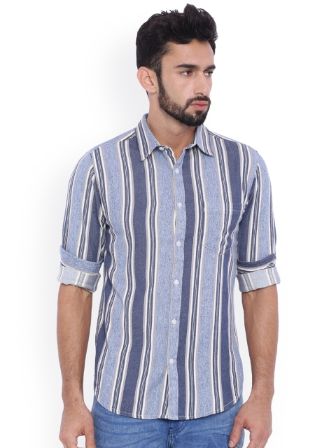 

Blue Saint Men Blue Slim Fit Striped Casual Shirt