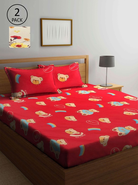 

KLOTTHE Red & Yellow Cartoon Characters 210 TC 2 King Bedsheet with 4 Pillow Covers