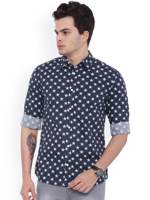 

Blue Saint Men Navy Slim Fit Printed Casual Shirt, Navy blue