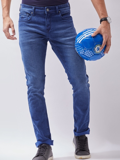 

Oxemberg Men Navy Blue Lean Slim Fit Low Distress Heavy Fade Jeans