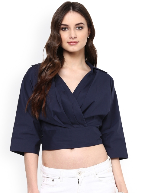 

Harpa Women Navy Solid Crop Top, Navy blue