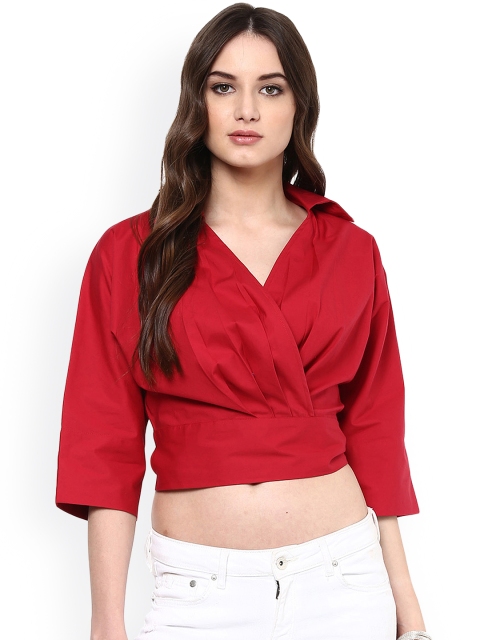 

Harpa Women Red Solid Crop Top