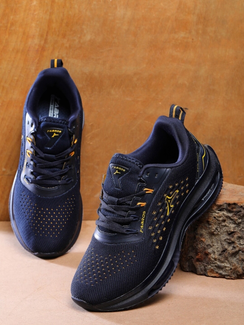 

ABROS Men Navy Blue & Mustard Yellow Mesh Running Lace-Up Shoes