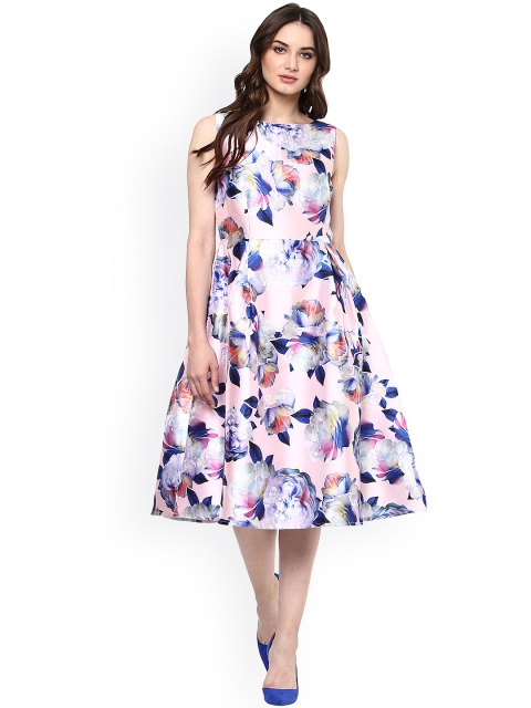 

Harpa Women Pink & Blue Printed A-Line Dress