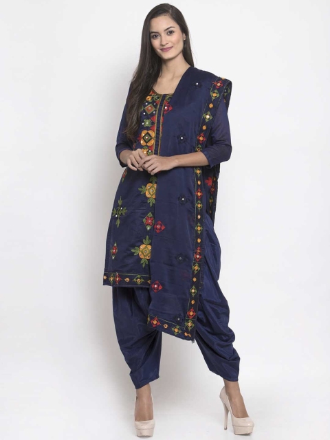 

mf Navy Blue & Red Embroidered Unstitched Dress Material