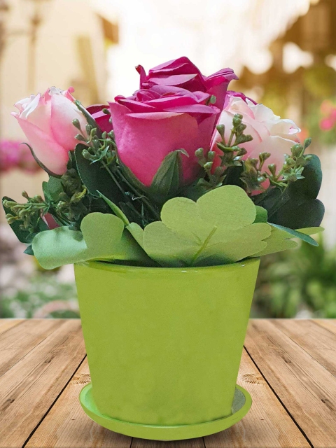 

Art Street Pink & Green Artificial Roses with Pot