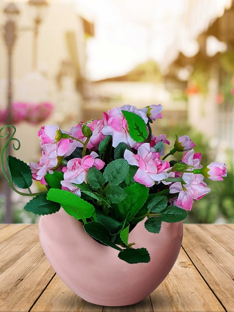 

Art Street Pink & Green Artificial Rose Flowers With Pot