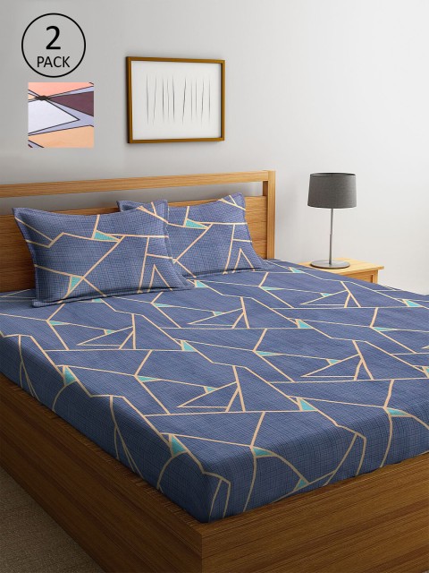 

KLOTTHE Grey & Orange Geometric 210 TC 2 King Bedsheet with 4 Pillow Covers
