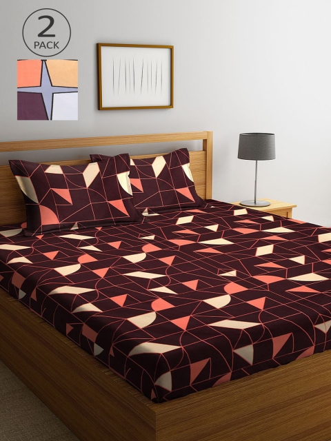 

KLOTTHE Grey & Brown Geometric 210 TC 2 King Bedsheet with 4 Pillow Covers
