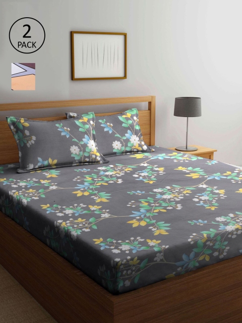 

KLOTTHE Multicoloured Floral 210 TC 2 King Bedsheet with 4 Pillow Covers, Multi