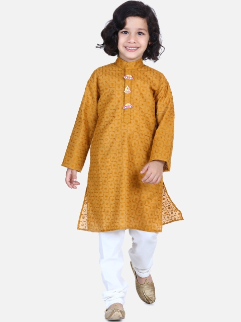 

LilPicks Boys Mustard Yellow Printed Pure Cotton Kurta with Dhoti Pants