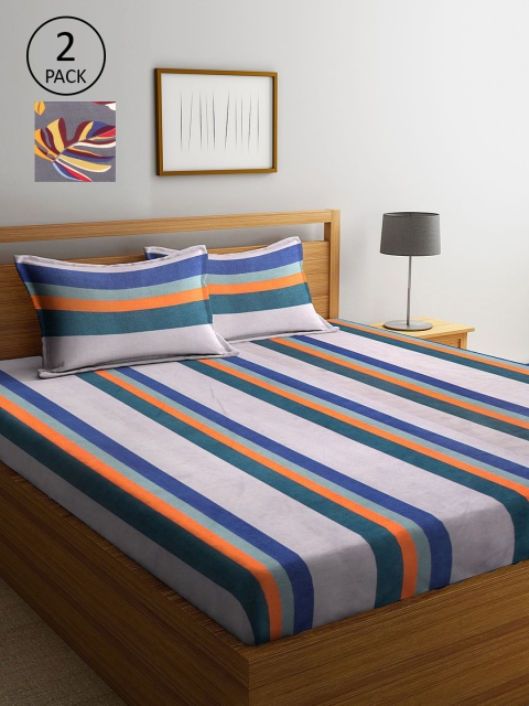 

KLOTTHE Off White & Grey Striped 210 TC 2 King Bedsheet with 4 Pillow Covers