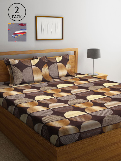 

KLOTTHE Brown & Grey Geometric 210 TC 2 King Bedsheet with 4 Pillow Covers