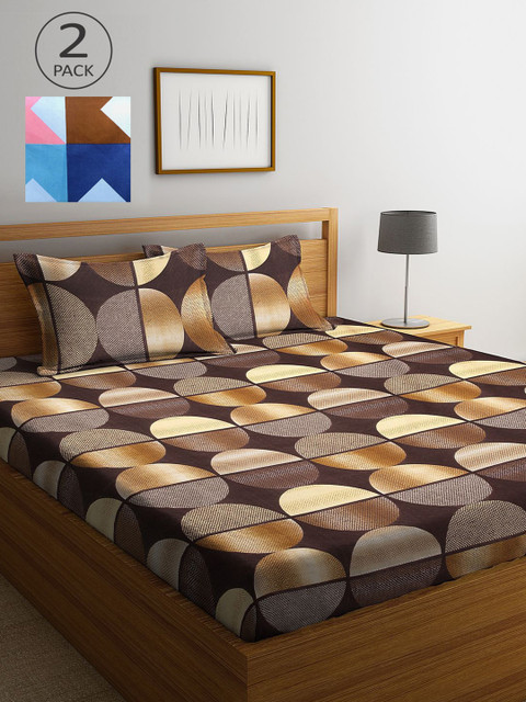 

KLOTTHE Multicoloured Geometric 210 TC 2 King Bedsheet with 4 Pillow Covers, Multi