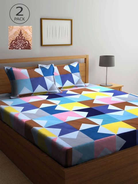 

KLOTTHE Multicoloured Geometric 210 TC 2 King Bedsheet with 4 Pillow Covers, Multi