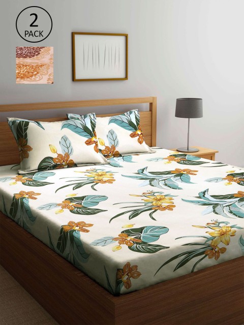 

KLOTTHE Multicoloured Floral 210 TC 2 King Bedsheet with 4 Pillow Covers, Multi
