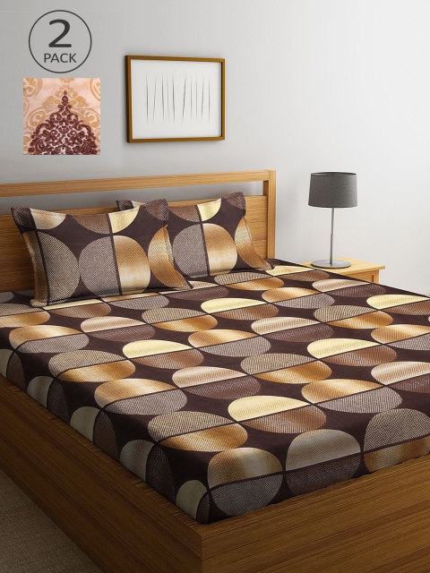 

KLOTTHE Brown & Beige Geometric 210 TC 2 King Bedsheet with 4 Pillow Covers