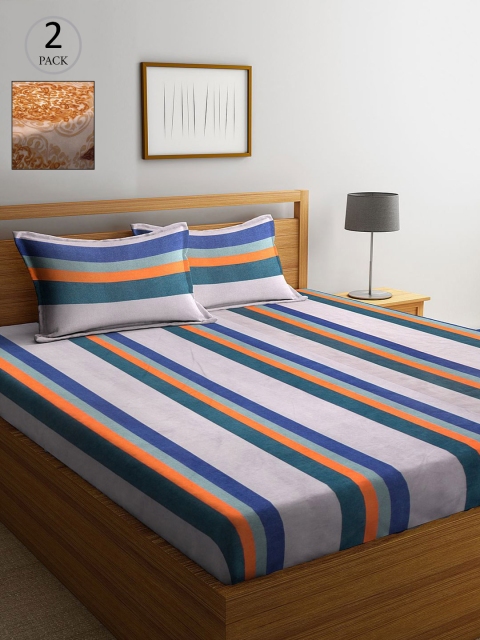 

KLOTTHE Multicoloured Striped 210 TC 2 King Bedsheet with 4 Pillow Covers, Multi