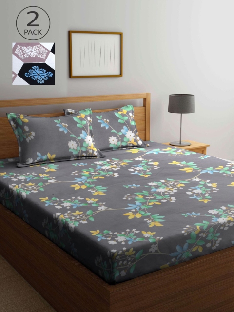 

KLOTTHE Multicoloured Floral 210 TC 2 King Bedsheet with 4 Pillow Covers, Multi