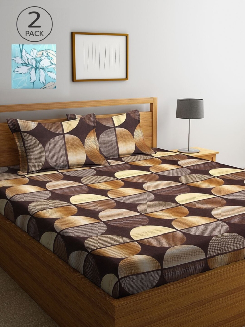 

KLOTTHE Brown & Turquoise Blue Geometric 210 TC 2 King Bedsheet with 4 Pillow Covers