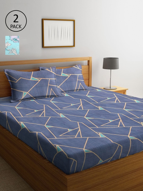 

KLOTTHE Multicoloured Geometric 210 TC 2 King Bedsheet with 4 Pillow Covers, Multi