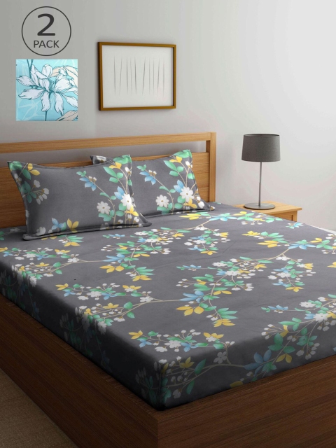 

KLOTTHE Multicoloured Floral 210 TC 2 King Bedsheet with 4 Pillow Covers, Multi