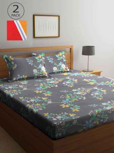 

KLOTTHE Multicoloured Floral 210 TC 2 King Bedsheet with 4 Pillow Covers, Multi