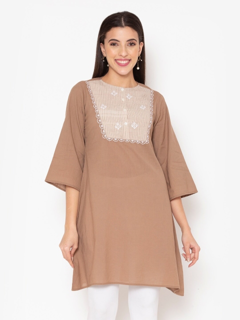 

Ekmatra Brown & White Embroidered Cotton Tunic