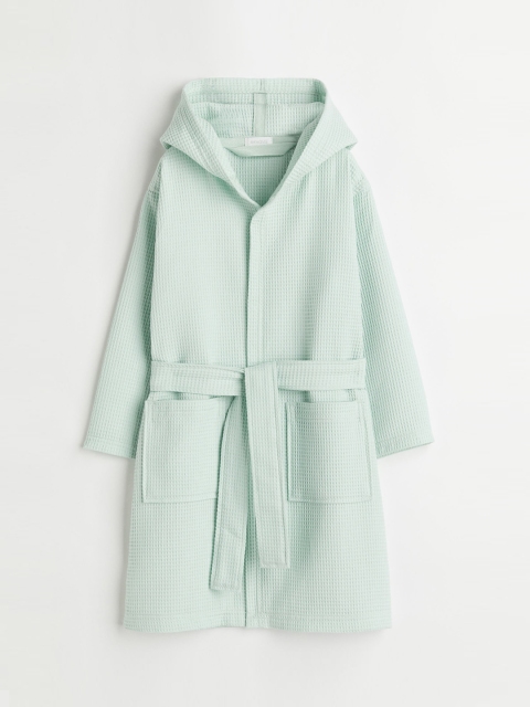 

H&M Girls Green Solid Waffled Hooded Dressing Gown