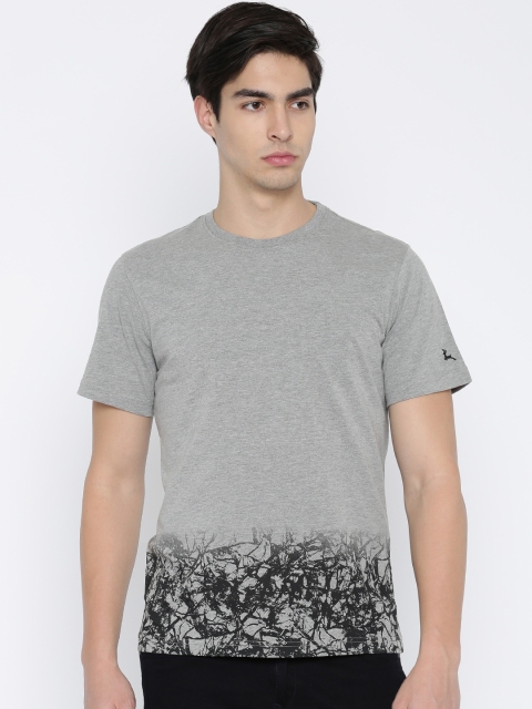 Parx Men Grey Melange Printed T-Shirt Parx Men Grey Melange Printed T-Shirt