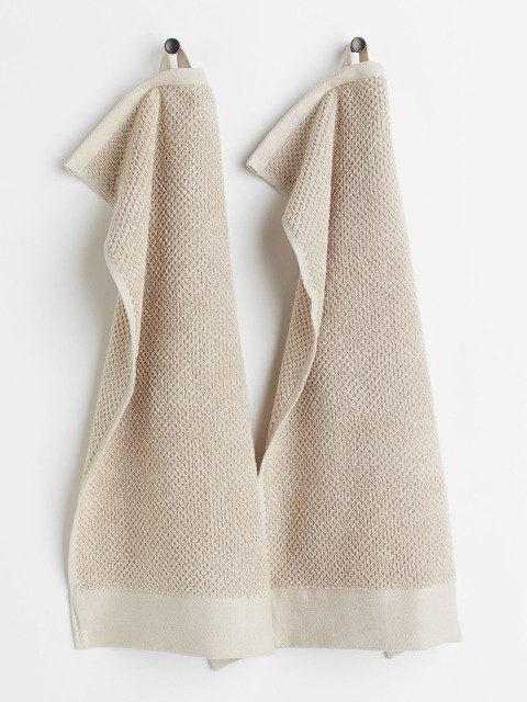 

H&M Pack of 2 Beige Solid Cotton Terry Guest Towels