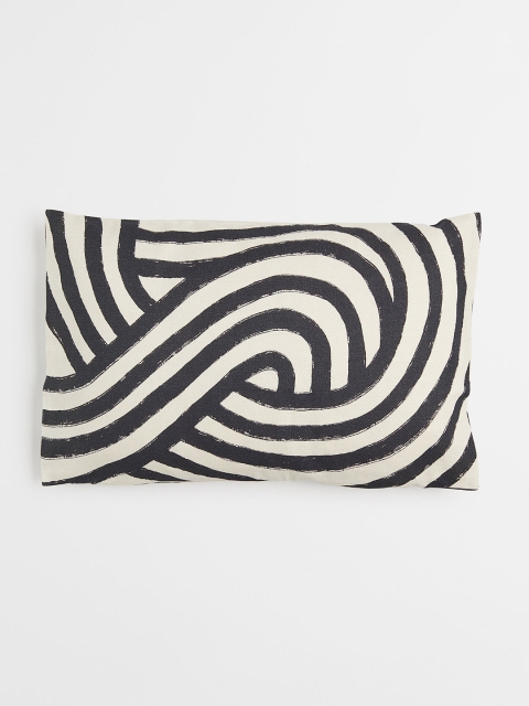 

H&M Charcoal Grey & Off White Patterned Cotton Cushion Cover