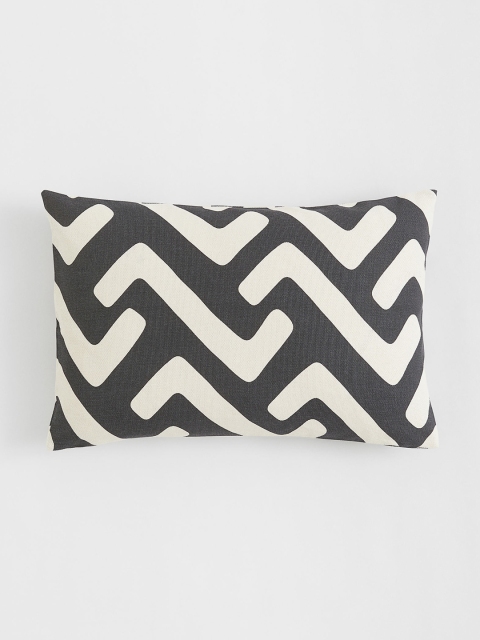 

H&M White & Charcoal Rectangular Patterned Cotton Cushion Cover