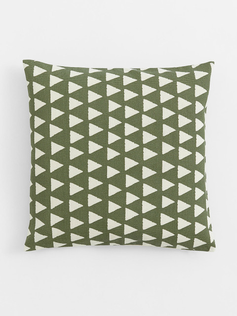 

H&M Olive Green Printed Canvas Cushion Cover