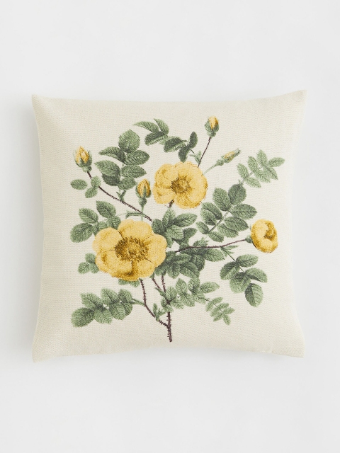 

H&M Beige & Yellow Floral-motif Pure Cotton Cushion Cover