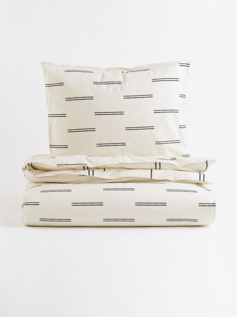 

H&M Beige & Black Printed Cotton Single Duvet Cover Set
