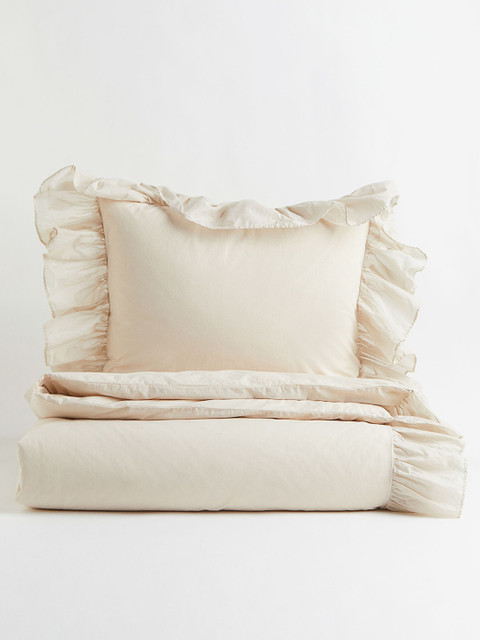 

H&M Off White Flounce-Trimmed Single Duvet Cover Set