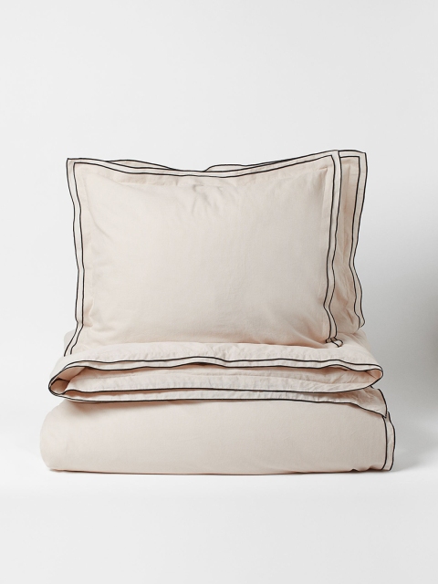 

H&M Beige Solid Linen-Blend Double/king Duvet Cover Set