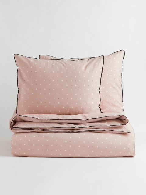 

H&M Beige & White Cotton Reversible Patterned Double/king Duvet Cover Set
