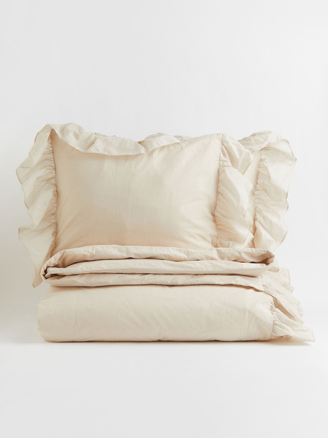 

H&M White Flounce-Trimmed Single Duvet Cover Set