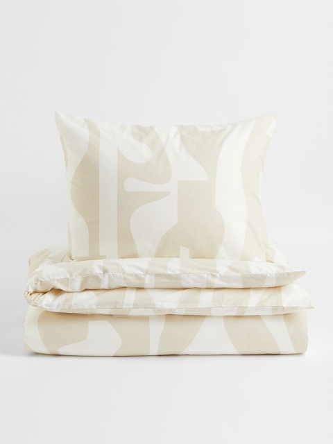 

H&M Beige Printed Cotton Single Duvet Cover Set